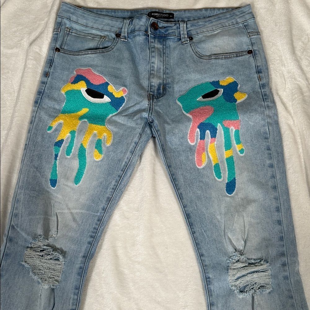 Roku studio Eye Colorful Drip Design Light Blue Jeans